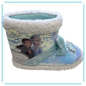 Kids Frozen II Elsa Anna Winter Boots Slippers Sequins Bow Snowflake Size 11/12